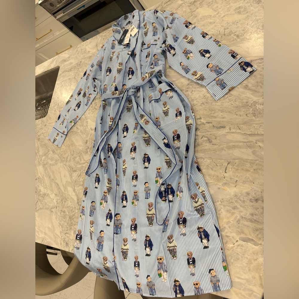 🧸NWT Ralph Lauren Oxford Blue bear robe L/XL